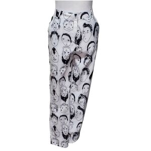 Shekou Black & White Pants Fun Abstract Face Pattern Size Small